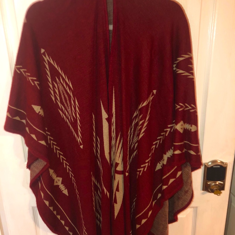 Red & Tan Aztec Poncho